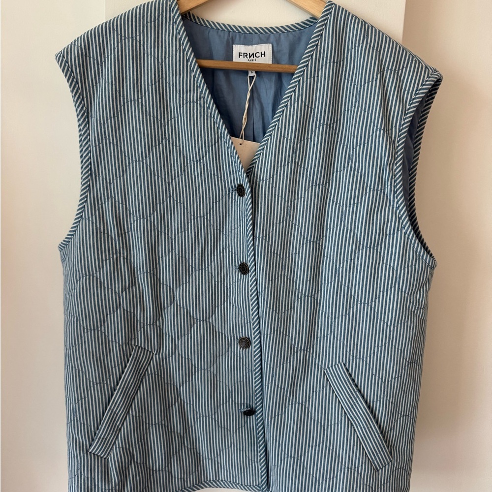 FRNCH Navy Pinstripe Women's Vest
